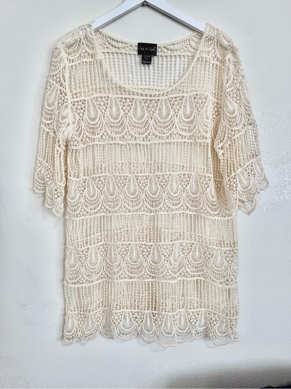 Vintage Cotton Crochet Cover-Up Tunic in Cream by Step in Style Size L